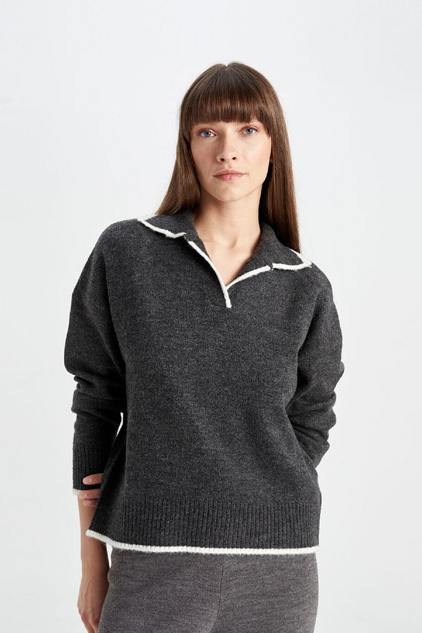 Regular Fit Yumuşak Dokulu Polo Yaka Triko Kazak A3868ax24wn - 3