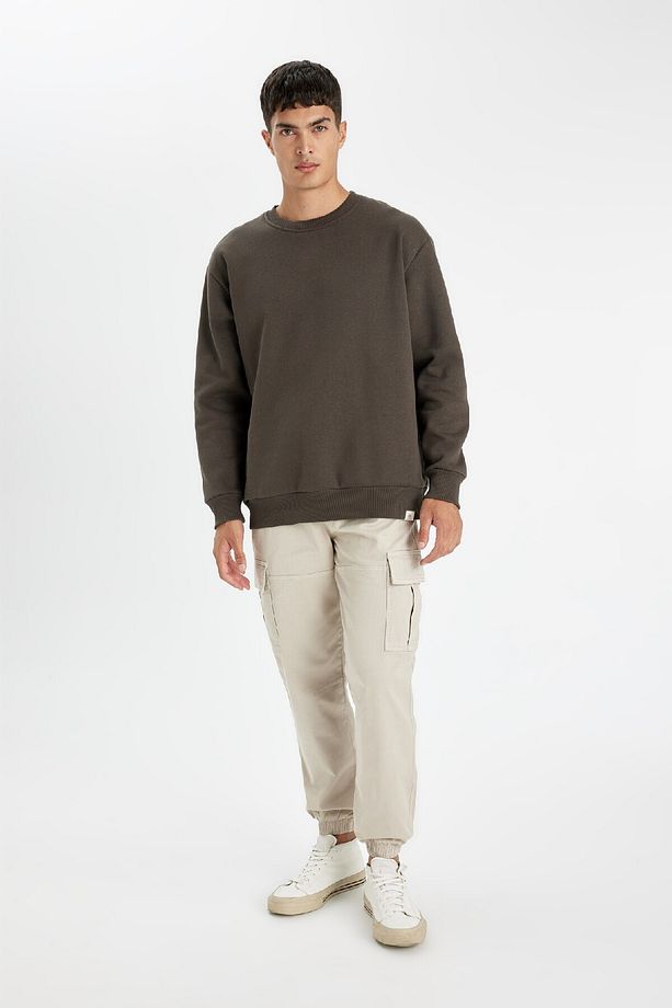 Oversize Geniş Kalıp Bisiklet Yaka Kalın Basic Düz Sweatshirt T5139az24au - 2