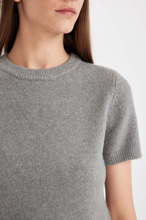 Regular Fit Bisiklet Yaka Premium Basic Düz Kısa Kollu Triko Kazak C9049ax24wn - 5