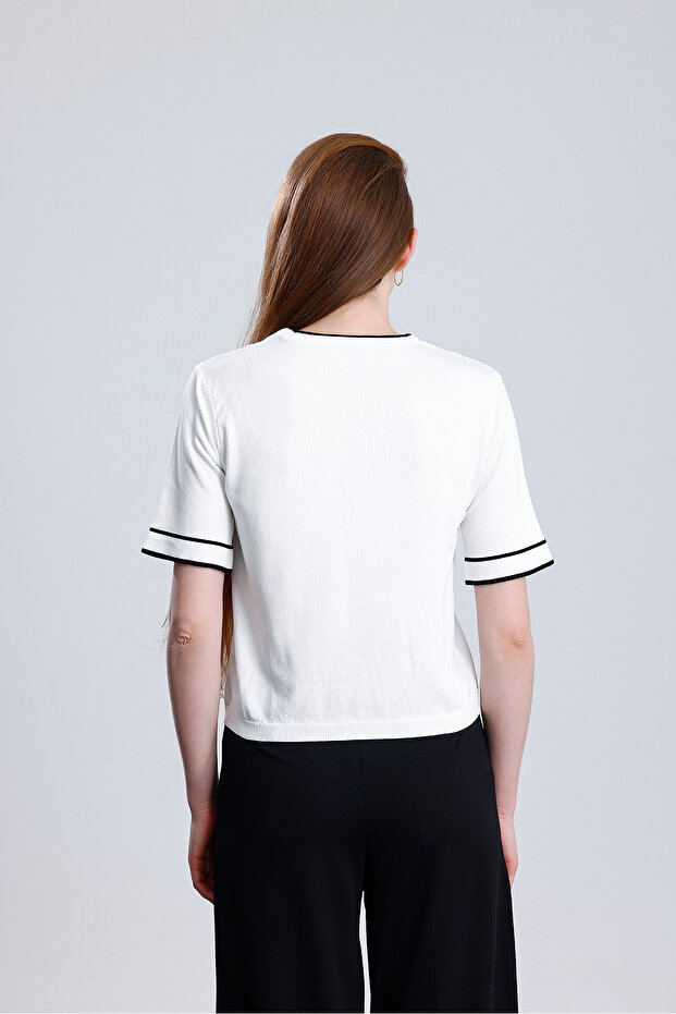 Basıc Kısa Kollu Şeritli Kazak - 6