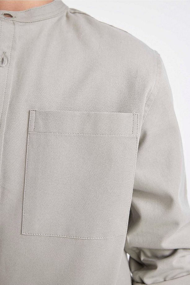 Erkek Çocuk Oversize Geniş Kalıp Dik Yaka Twill Uzun Kollu Gömlek C7524a824au - 5