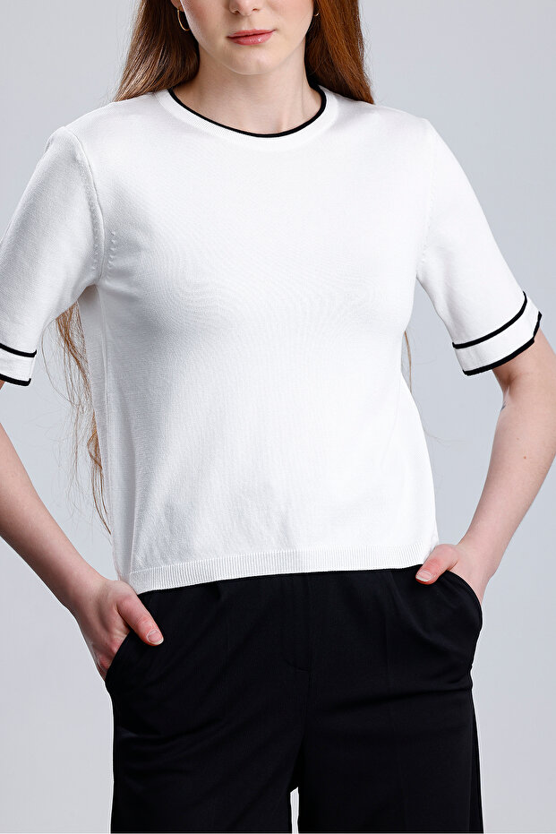 Basıc Kısa Kollu Şeritli Kazak - 2