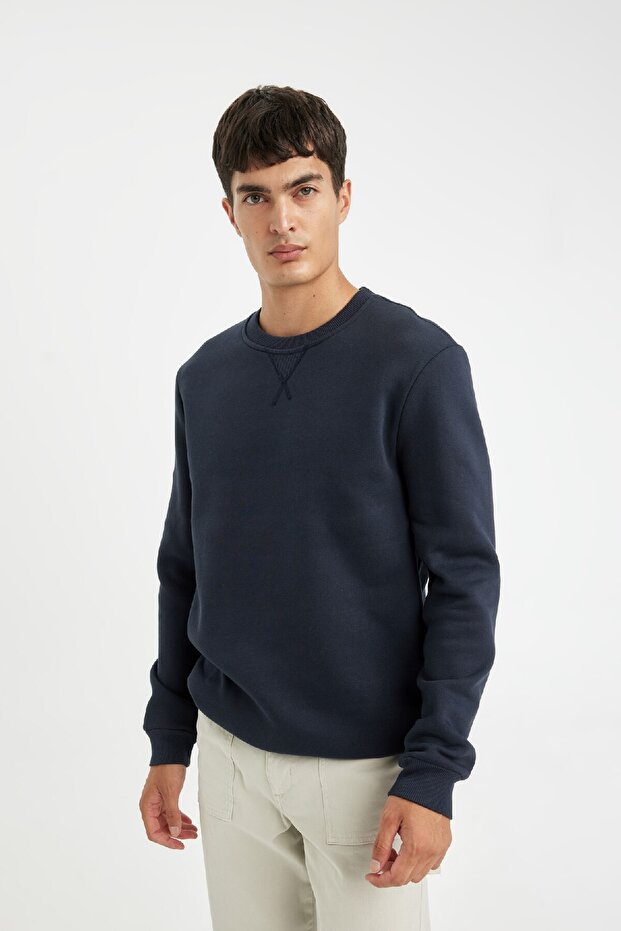 Regular Fit Bisiklet Yaka Kalın Basic Düz Sweatshirt T3777az24au - 3
