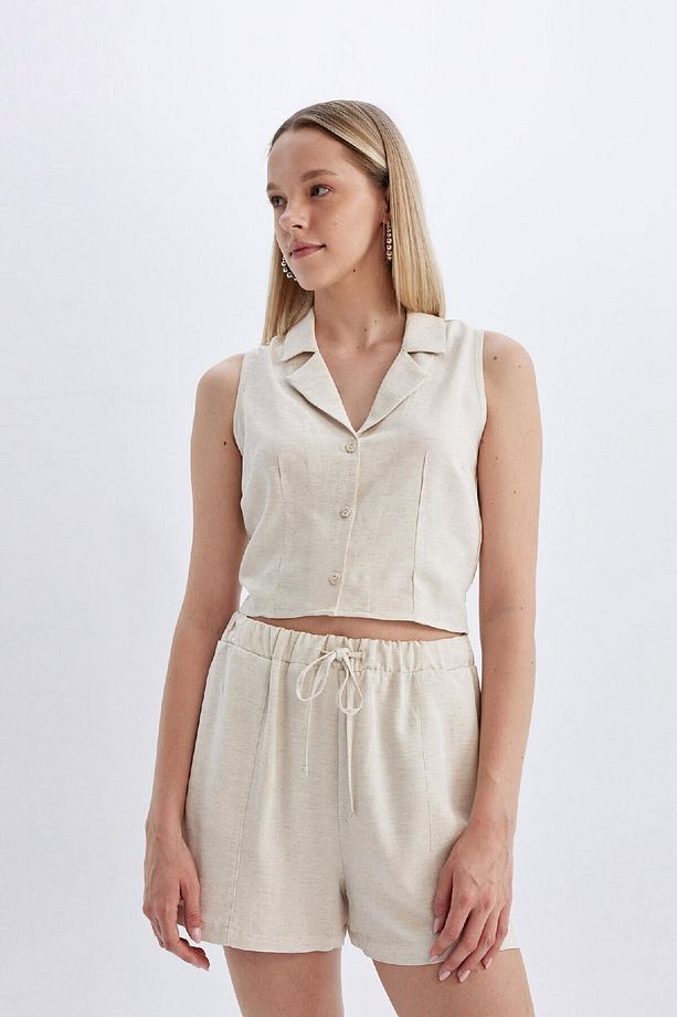 Regular Fit Normal Bel Keten Karışımlı Şort D0967AX24HS - 4