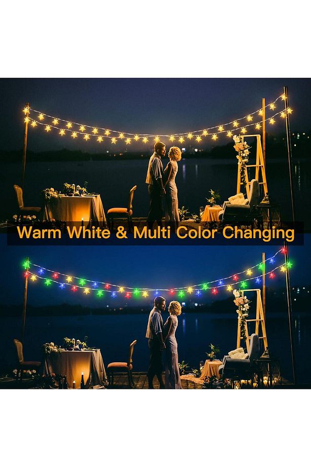12 Metre 100 Led Yıldız Usb Çalışan Sarı Işık Kumandalı 8 Modlu Ev Bahçe Balkon Ağaç Çit Sü - 5