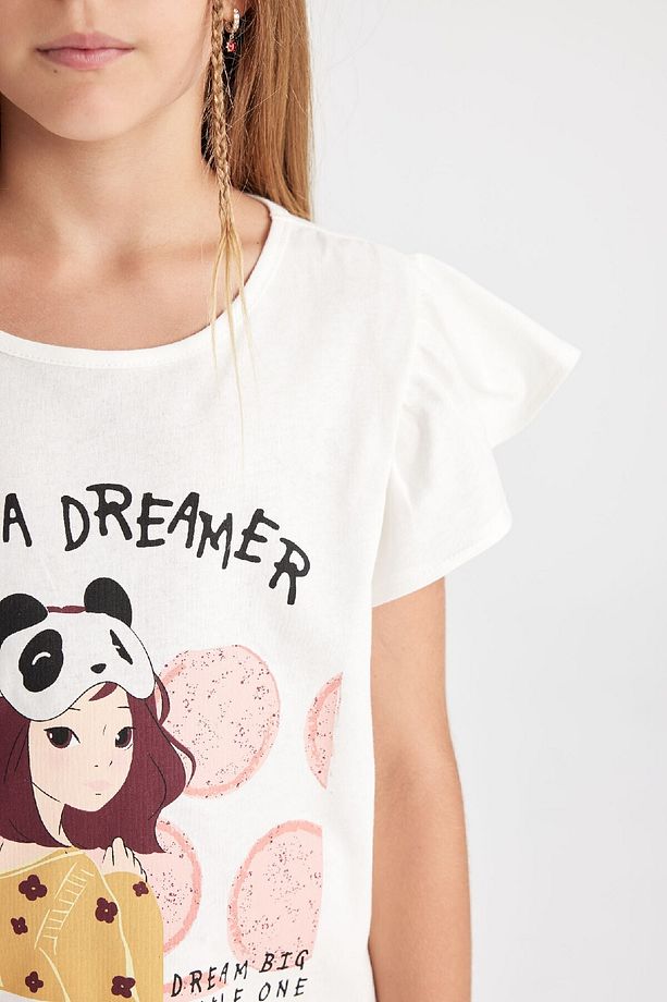 Kız Çocuk Pijama Takımı Bisiklet Yaka Baskılı Kısa Kollu Üst Şort D2066a824sm - 5