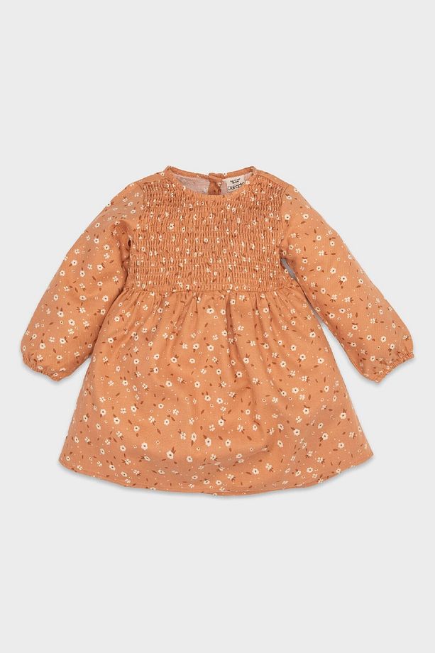 Kız Bebek Çiçekli Uzun Kollu Düğmeli Twill Elbise D2543a524au - 1