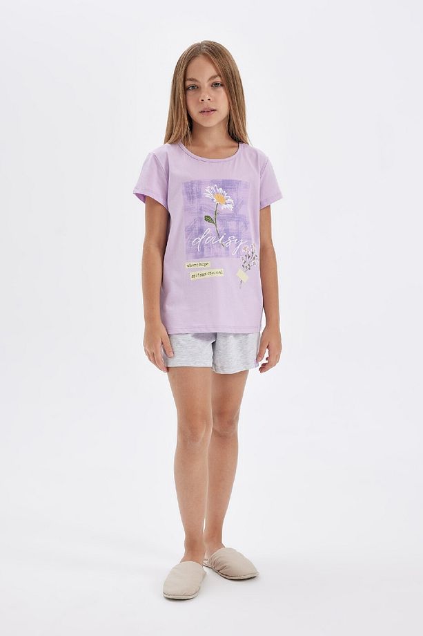 Kız Çocuk Pijama Takımı Baskılı Kısa Kollu Üst Şort D2067a824sm - 1