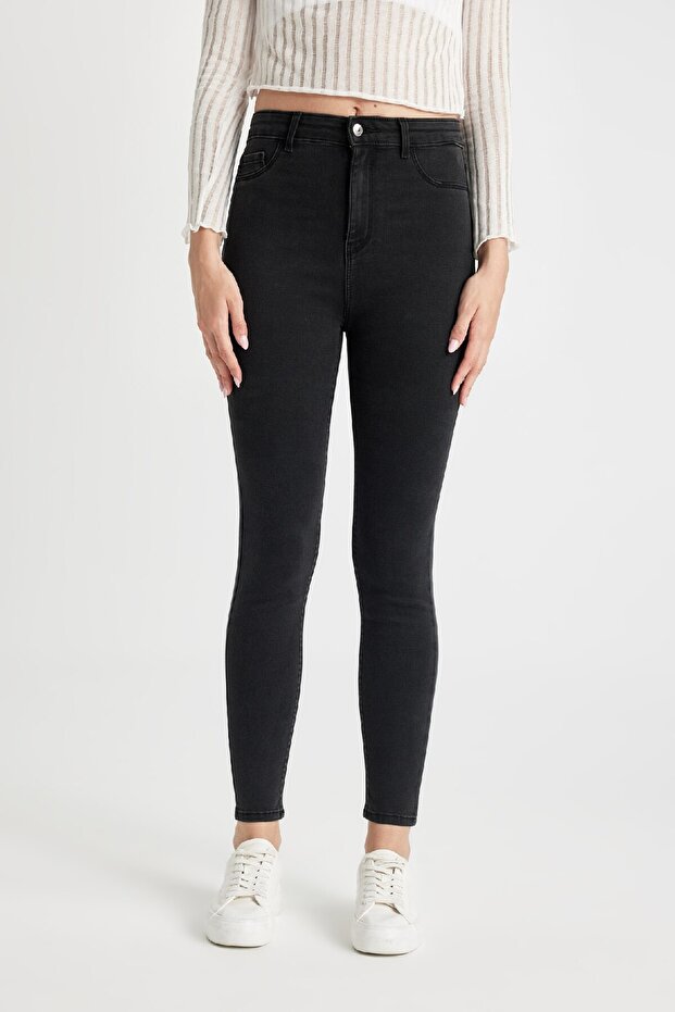 Jegging High Waist Ankle Length Narrow Leg Basic Plain Jean Trousers B7498Ax24Au