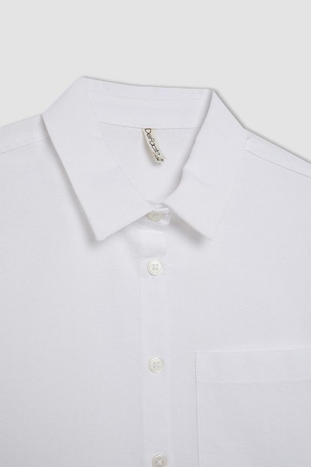Kız Çocuk Oversize Geniş Kalıp Poplin Basic Düz Uzun Kollu Beyaz Okul Gömleği C7482a824au - 8