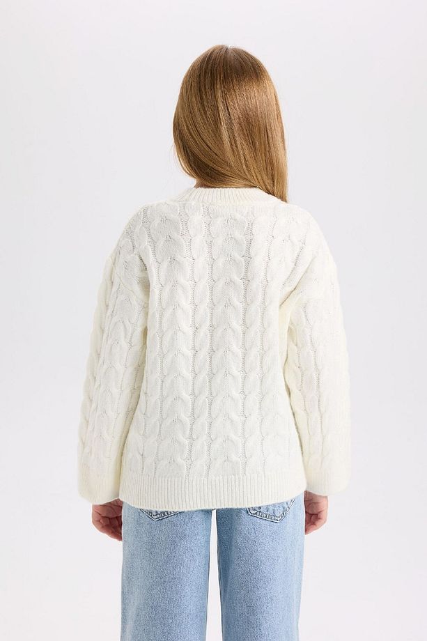 Kız Çocuk Ekru Oversize Geniş Kalıp Bisiklet Yaka Yılbaşı Temalı Triko Kazak D2673a824wn - 8
