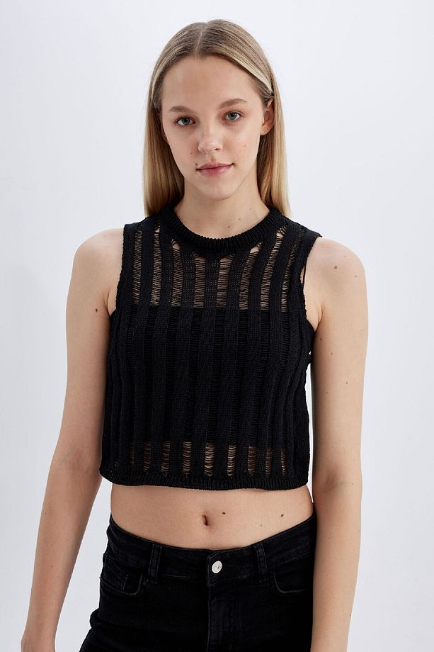 Regular Fit Crop Bisiklet Yaka Kroşe Atlet D1982ax24sm - 4