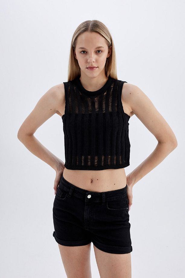 Regular Fit Crop Bisiklet Yaka Kroşe Atlet D1982ax24sm - 5