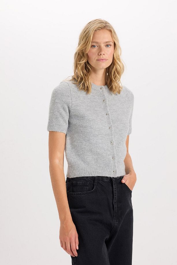 Regular Fit Bisiklet Yaka Basic Düz Düğmeli Kısa Kollu Triko Hırka D3526ax24wn - 3