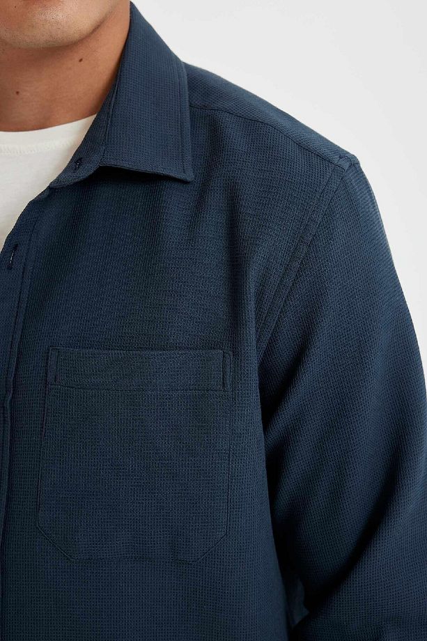 %100 Pamuk Regular Fit Waffle Basic Düz Uzun Kollu Gömlek D1058ax24au - 5