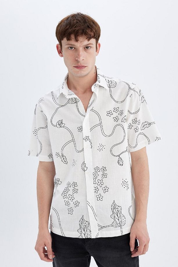 Regular Fit Yazlık Baskılı Pamuklu Kısa Kollu Gömlek C7695ax24sm - 4