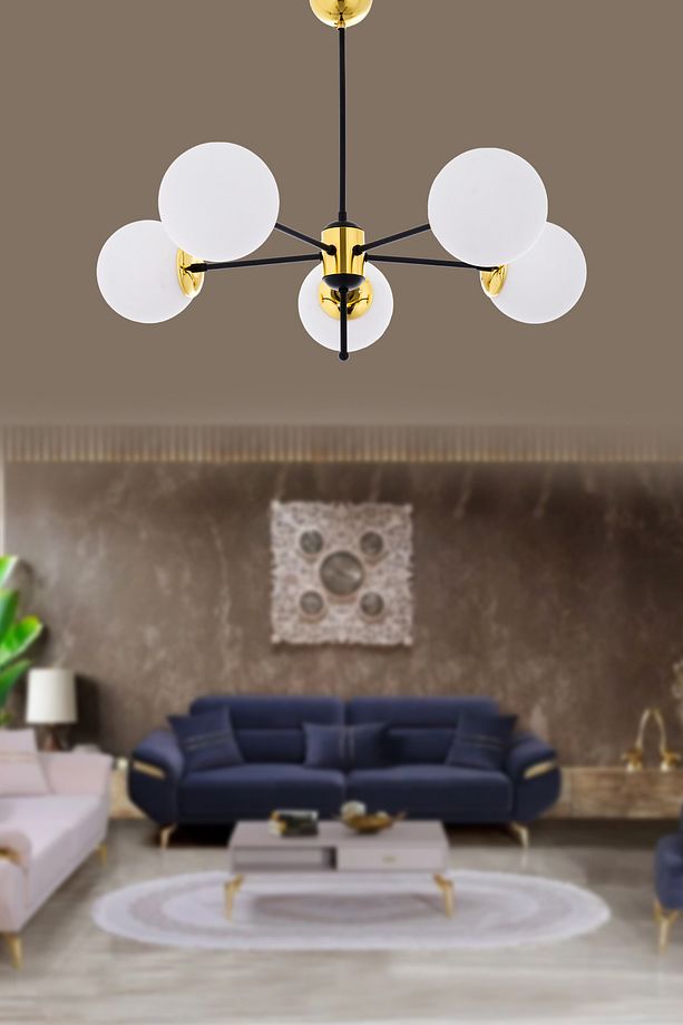 Ava Siyah-sarı 5 Kollu, Modern Salon Y. Odası O. Odası Avizesi - 3