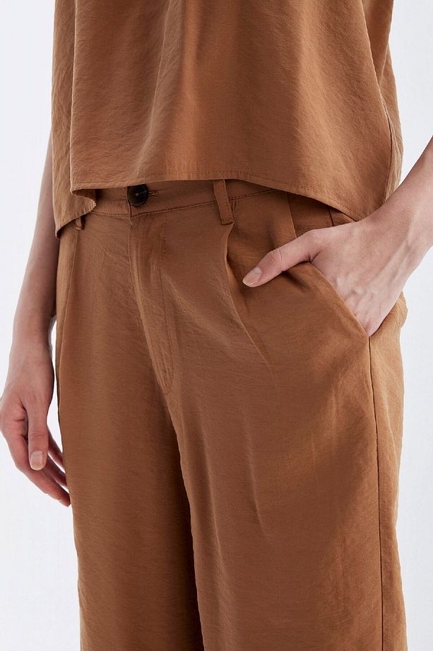 Kısa Geniş Paça Yüksek Bel Geniş Paça Cepli Modal Pantolon D3176ax24sm - 5