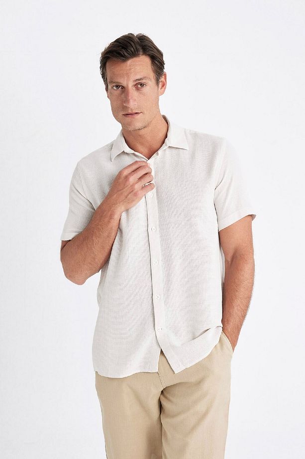 Regular Fit Yazlık Polo Yaka Pamuklu Basic Düz Kısa Kollu Gömlek D2924ax24sm - 4