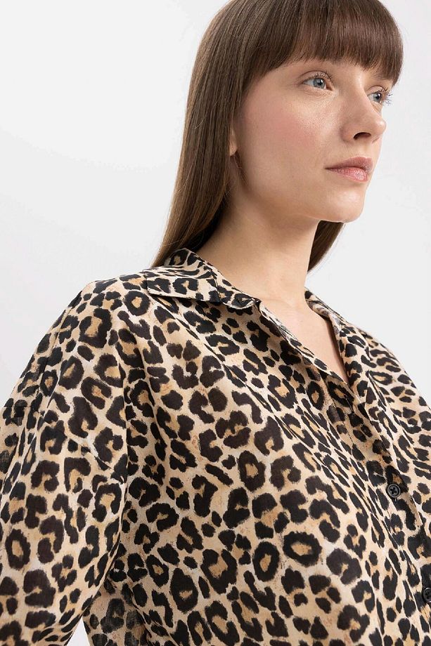 Oversize Geniş Kalıp Uzun Kollu Leopar Desenli Vual Gömlek D2564ax24sm - 4