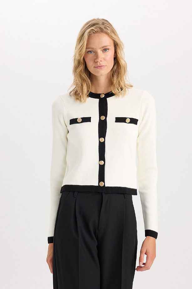 Regular Fit Bisiklet Yaka Düğmeli Basic Düz Triko Hırka C1482ax24wn - 1