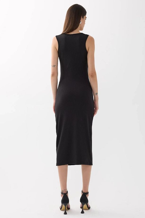 Kare Yaka Bodycon Midi Elbise - 5