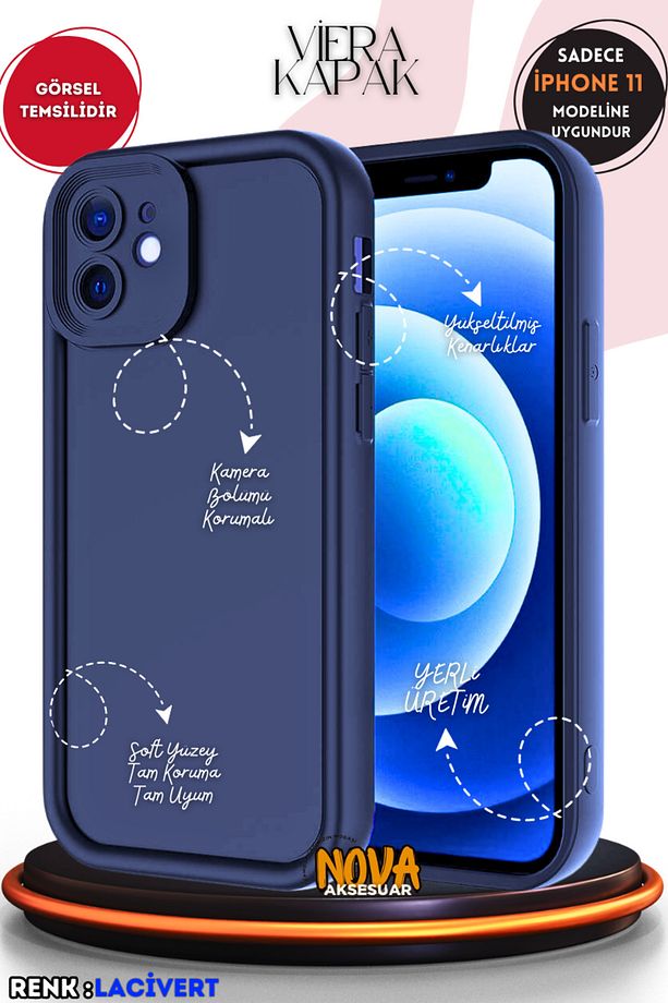 iPhone 11 Kılıf Soft Doku & Çıkıntılı & Kamera Korumalı Silikon 3d Kapak v1 - LACİVERT - 3