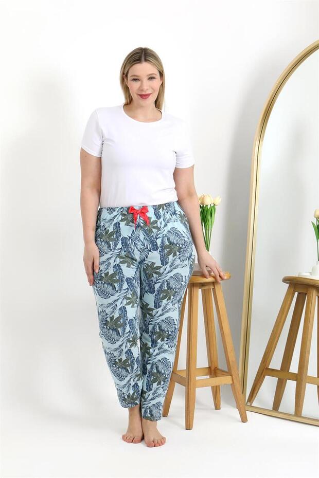 Mdsrdm Kadın Büyük Beden Tek Alt Pijama Mavi-% 100 Pamuk - 5