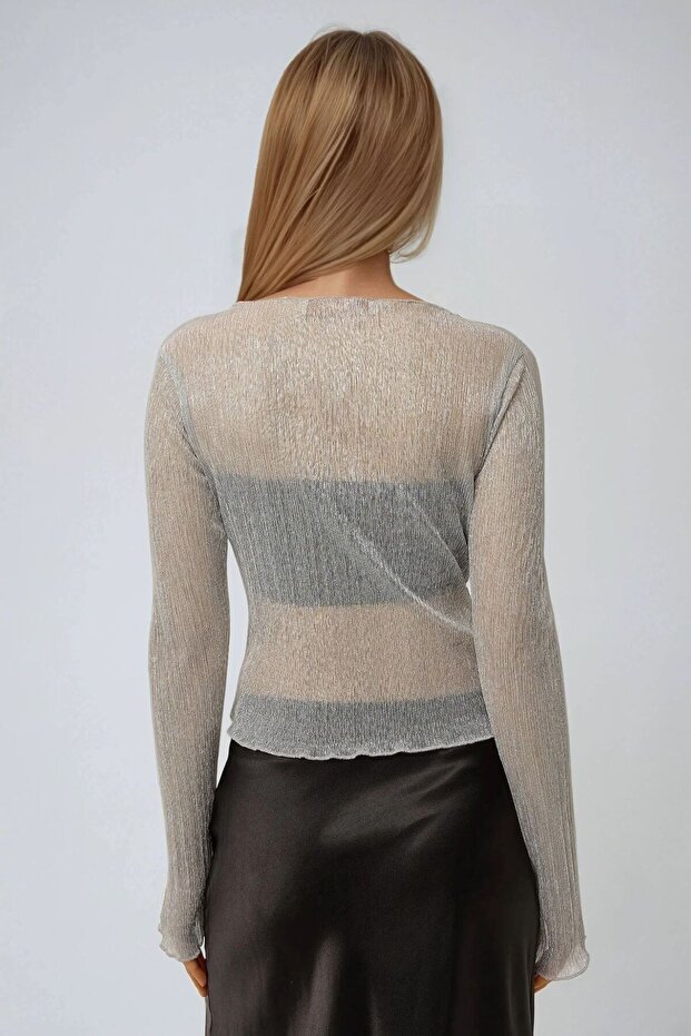 Simli Bisiklet Yaka Fitilli Bluz - 4