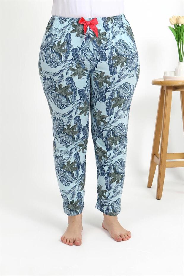 Mdsrdm Kadın Büyük Beden Tek Alt Pijama Mavi-% 100 Pamuk - 7