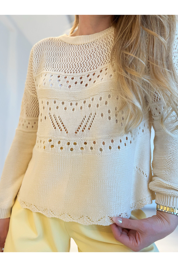 Ekru Ajurlu Kroşe Bluz - 2