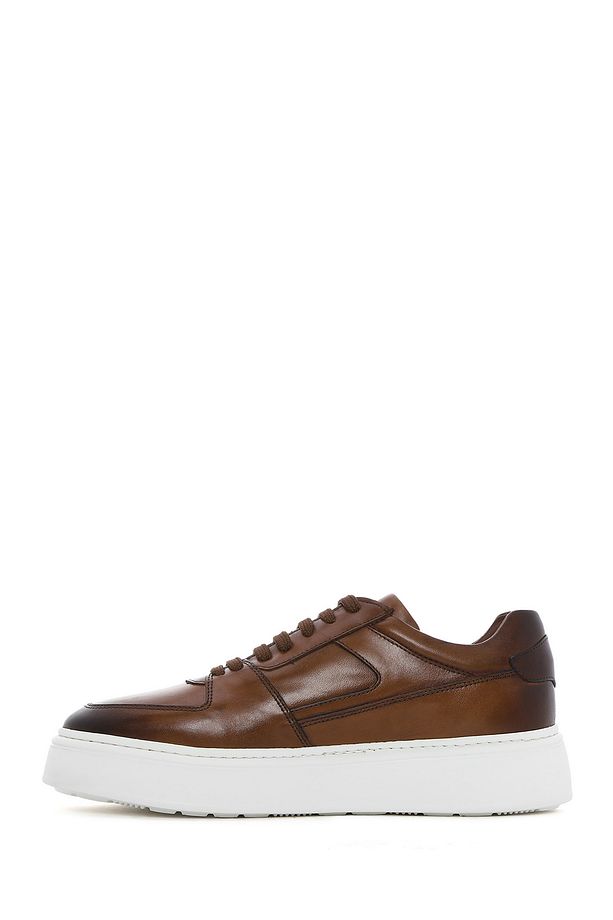 Erkek Taba Bağcıklı Kalın Tabanlı Deri Sneaker 25SFD724218 - 2