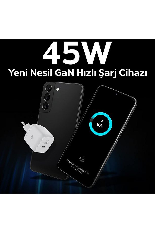 45W GaN USB-C 2 Port Mini Adaptör Samsung PPS 2.0 Destekli Hızlı Şarj Type-C PE2105 White - ACH03717 - 4