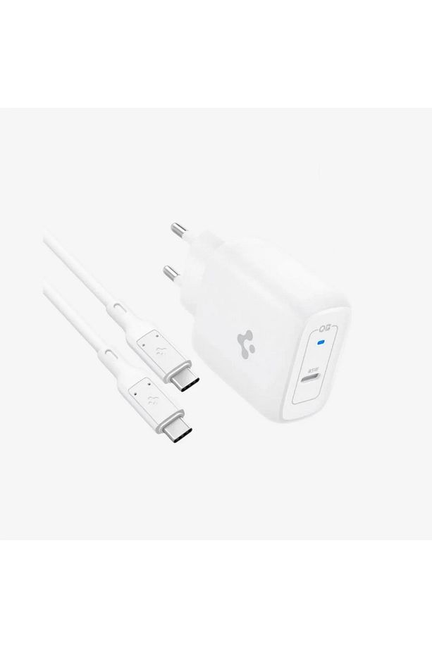 45W GaN USB-C Adaptör + USB-C Örgü Şarj Kablo - Super Hızlı Şarj Type-C PE2015 White - ACH02589 - 3