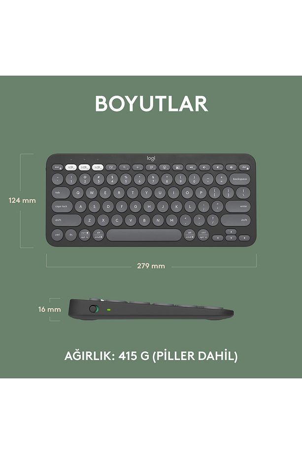 K380s Pebble Keys 2 Çoklu Cihaz Özellikli Bluetooth Türkçe Q Klavye - Siyah 920-011859 - 10