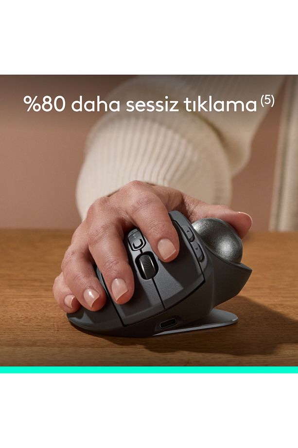 MX ERGO S Gelişmiş Bluetooth Kablosuz Trackball Pc/Mac Için Ergonomik Mouse - Siyah - 8