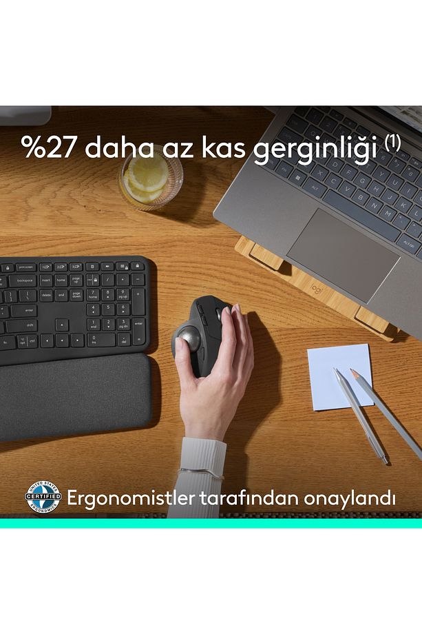 MX ERGO S Gelişmiş Bluetooth Kablosuz Trackball Pc/Mac Için Ergonomik Mouse - Siyah - 5