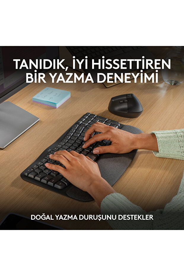 Wave Keys Kablosuz Bluetooth Dolgulu Avuç İçi Destekli Ergonomik Türkçe Q Klavye, Siyah 920-012311 - 3