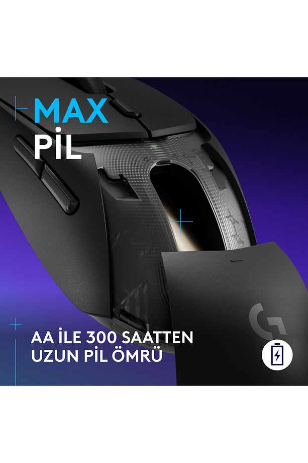 G G309 LIGHTSPEED HERO 25K Sensörlü PC ve Mac ile Uyumlu Kablosuz Oyuncu Mouse - Siyah - 7