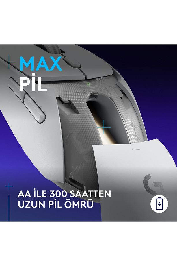 G G309 LIGHTSPEED HERO 25K Sensörlü PC ve Mac ile Uyumlu Kablosuz Oyuncu Mouse, Beyaz - 7