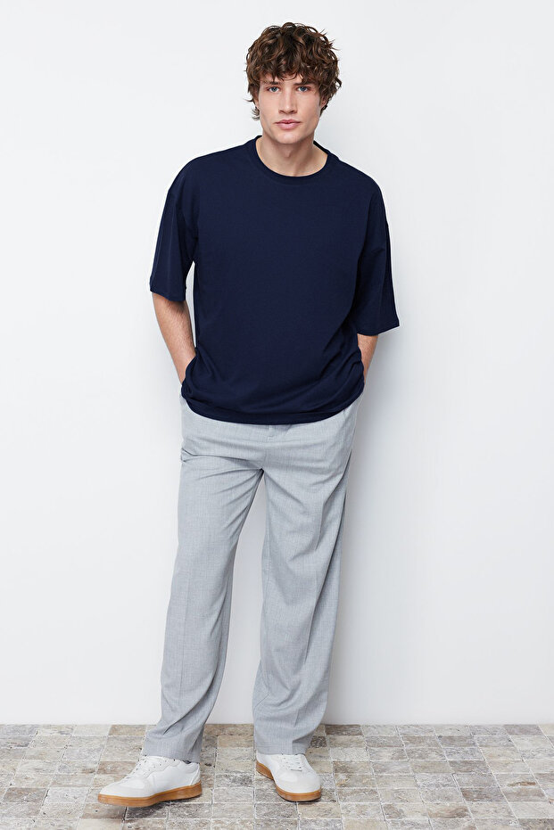 Lacivert Basic %100 Pamuklu Bisiklet Yaka Oversize/Geniş Kesim T-Shirt TMNSS22TS0318 - 3