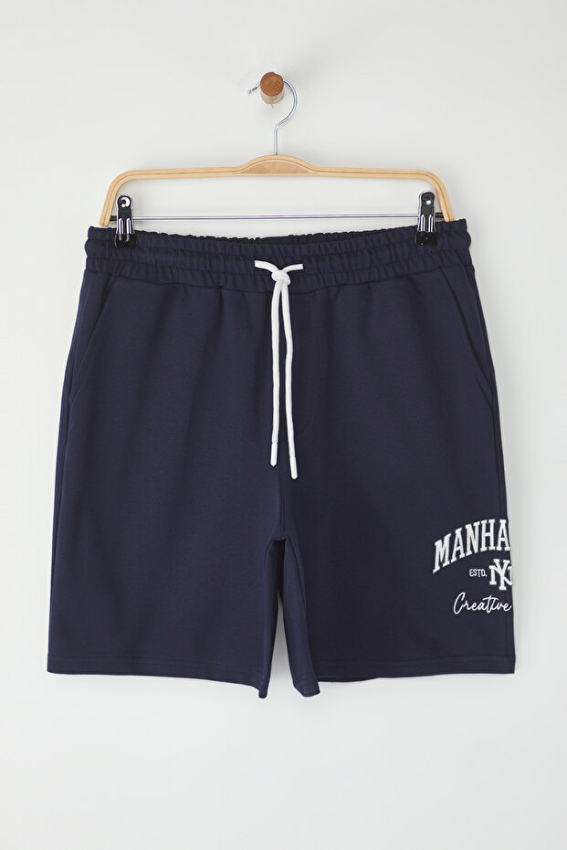 Lacivert Oversize/Geniş Kesim Manhattan Nakışlı Şort & Bermuda TMNSS25SR00036 - 5