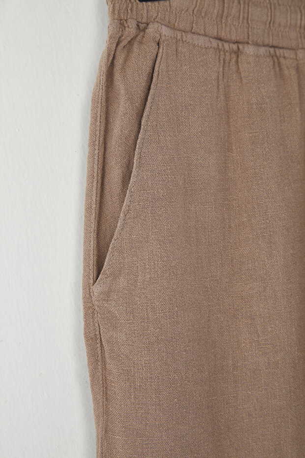 Bej %100 Keten Regular Fit Pantolon TMNSS24PL00018 - 7