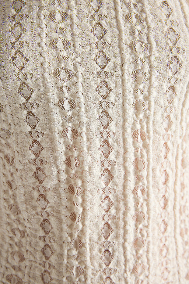 Ekru Dantel Fitted/Vücuda Oturan Ay Kol Örme Bluz TWOSS25BZ00282 - 3