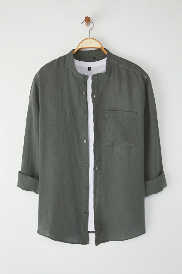 Haki %100 Keten Oversize Fit Gömlek TMNSS25GO00058 - 5