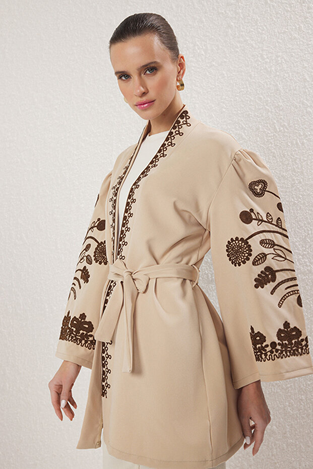 Taş Dokuma İşlemeli Kap & Ferace & Kimono TCTSS24KF00018 - 3