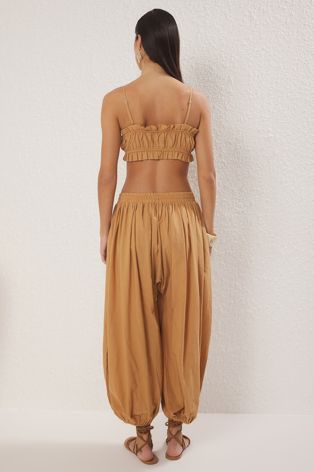 Bej Dokuma Gipeli %100 Pamuk Plaj Bluz-Pantolon Takım TBESS25AU00029 - 4