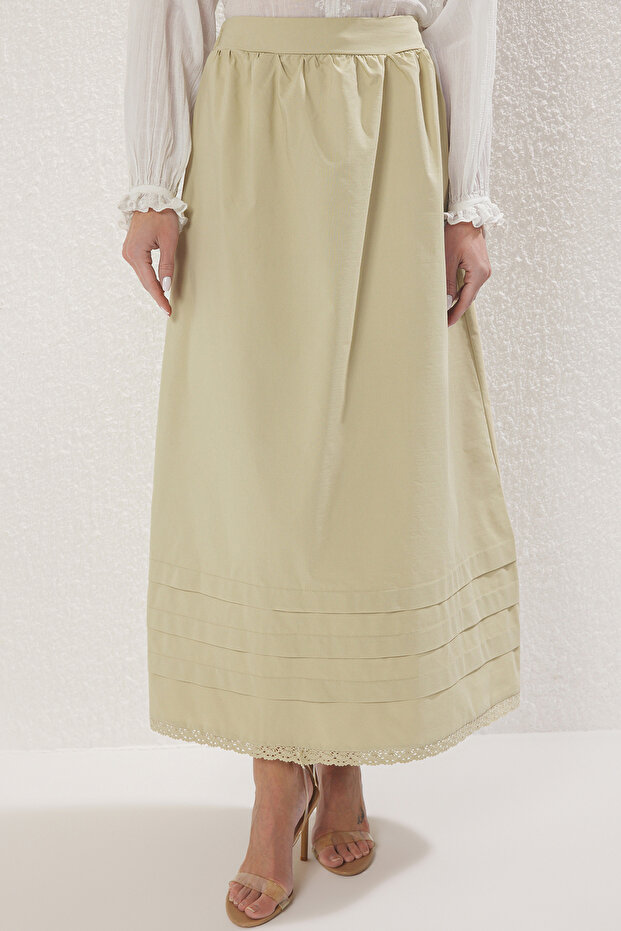 Spódnica tkana z koronką w kolorze khaki TCTSS25EE00017 - 3