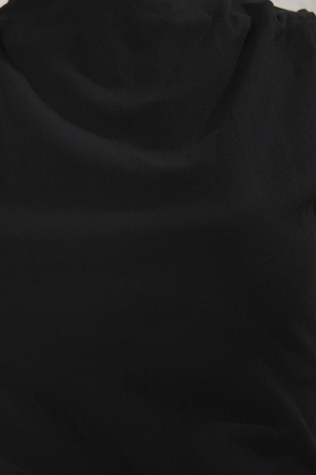 Siyah Büzgü/Drape Detaylı Fitted/Vücuda Oturan Asimetrik Örme Bluz TWOSS25BZ00388 - 3
