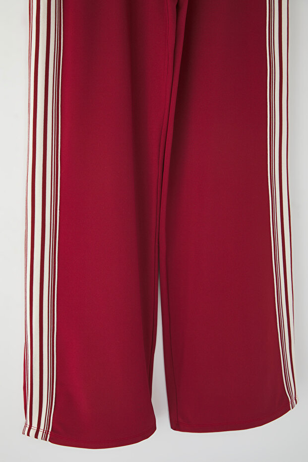 Bordo Çizgili Dalgıç/Scuba Kumaş Spor Örme Eşofman Altı THMSS25EA00006 - 7